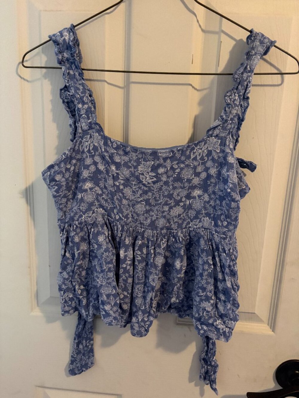 Blue and White Floral Top